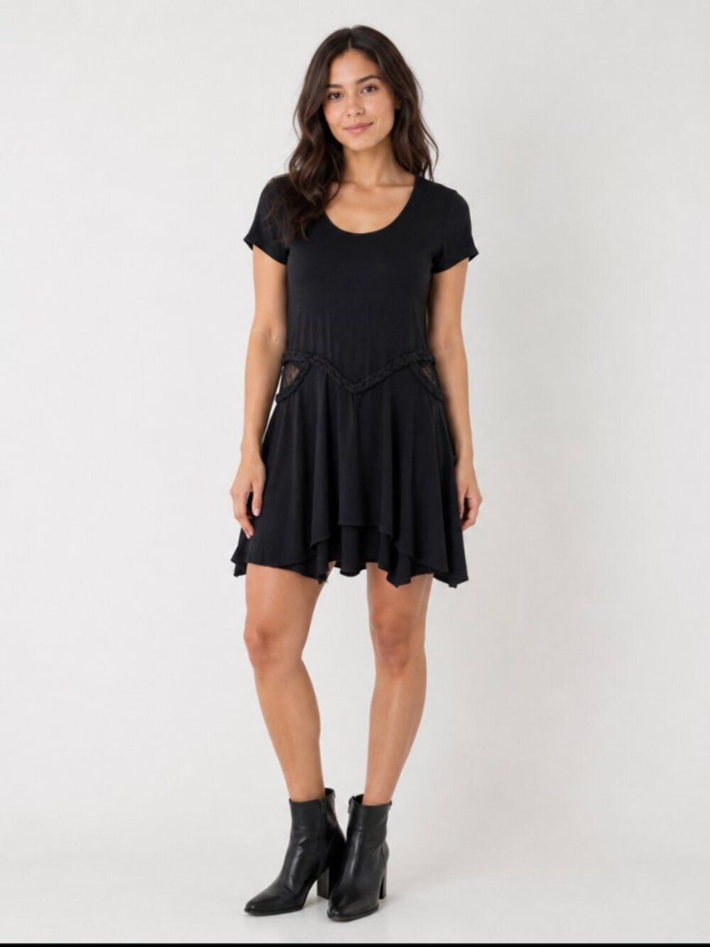 For Love & Lemons Black Mini Dress XS Drop Waist Lace Cut Out Braid Whimsigoth
